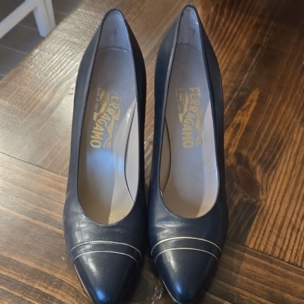 Salvatore Ferragamo Women's Navy Leather Heels
